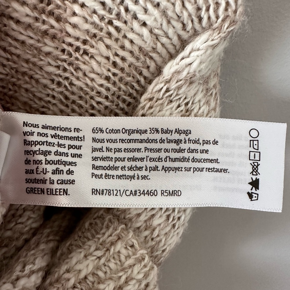 Eileen Fisher Natural Funnel Neck Poncho Organic Cotton Alpaca Lagenlook Oatmeal - Picture 8 of 8